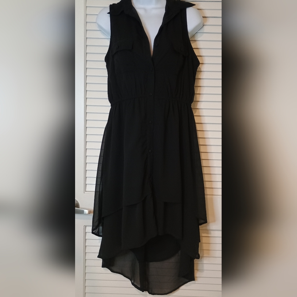 Fun and Flirt Black Sleeveless Sheer Button Down Hi-low Dress Size Medium